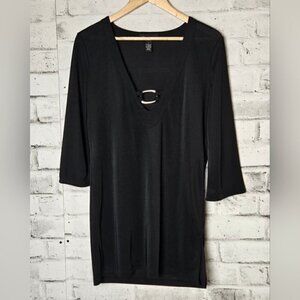 INC International Concept Long Black Sheer Tunic with Silver Loop on the…